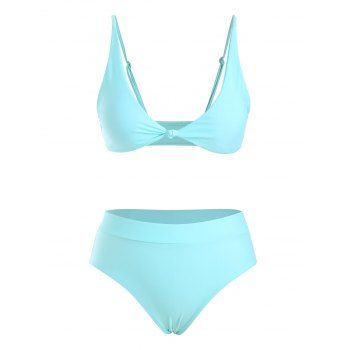 

High Waist Front Knot Bikini Swimwear, Light blue