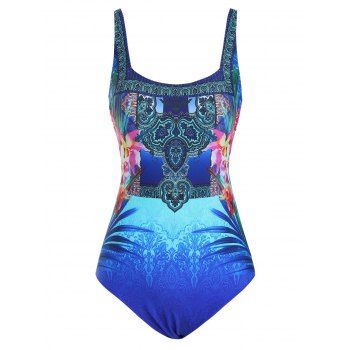 

Bohemian Flower Square Neck Backless One-piece Swimsuit, Blue