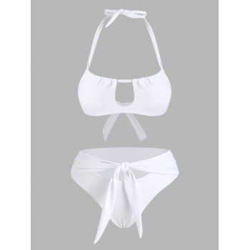 

Halter Front Tie Cutout Bikini Swimwear, White
