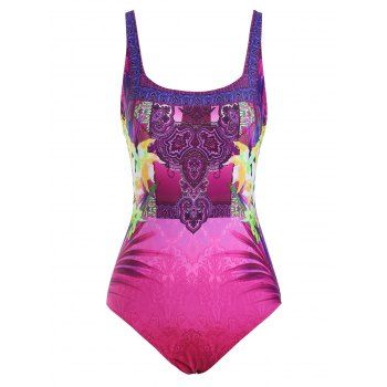 

Bohemian Flower Square Neck Backless One-piece Swimsuit, Light pink