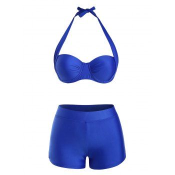 

Halter Underwire Boyshorts Push Up Bikini Swimwear, Blue