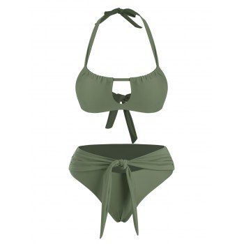 

Halter Front Tie Cutout Bikini Swimwear, Light green