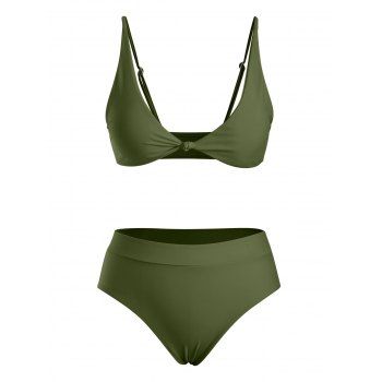 

High Waist Front Knot Bikini Swimwear, Light green