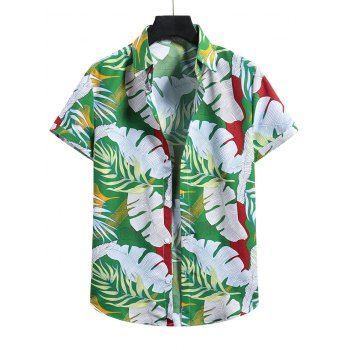 

Tropical Leaf Short Sleeve Beach Shirt, Shamrock green