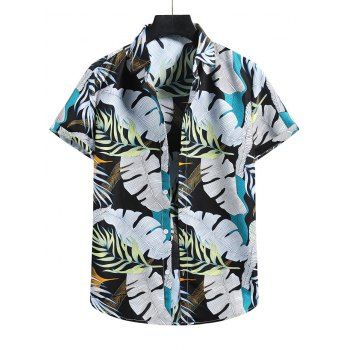 

Tropical Leaf Short Sleeve Beach Shirt, Black