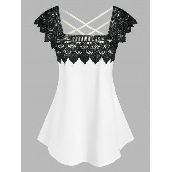 

Plus Size Lace Panel Square Neck Tank Top, White