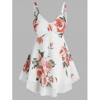 

Plus Size Layered Floral Print Tank Top, White