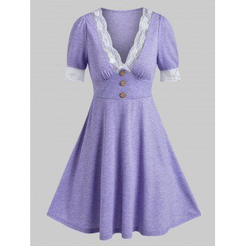 

Half Sleeve Lace Trim Heathered Dress, Purple