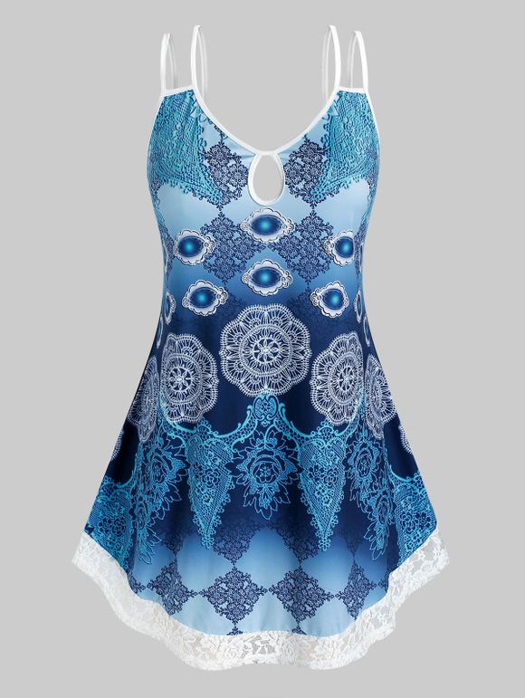 Haut Tunique à Double Bretelle en Dentelle de Grande Taille - Bleu 5X