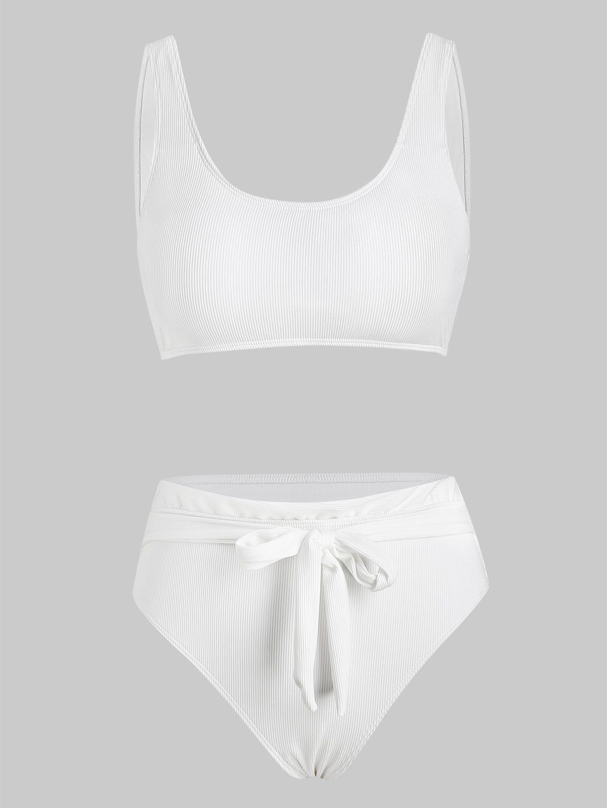 Front Tie Ribbed High Waist Bikini Swimwear - WHITE XL