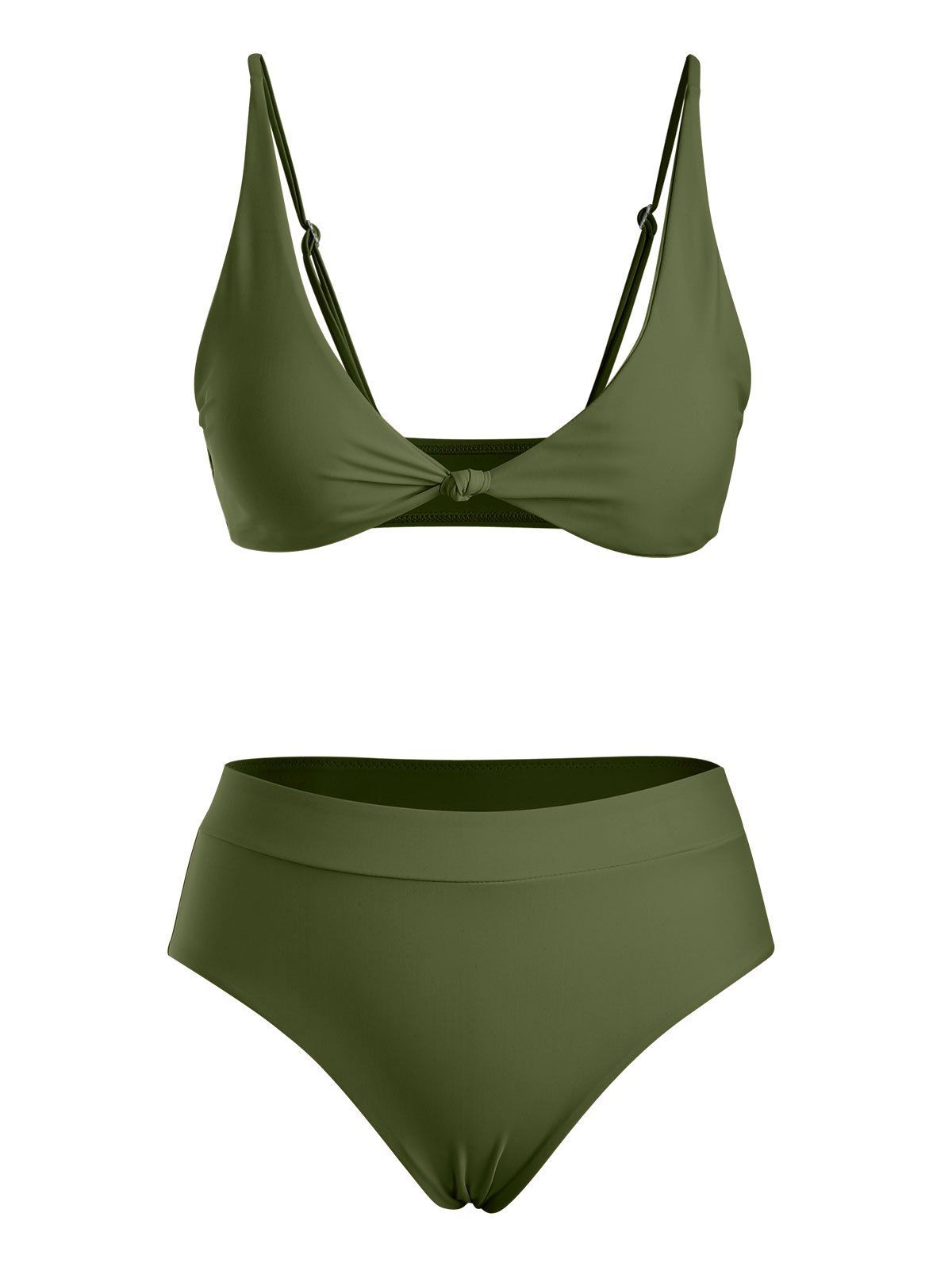 High Waist Front Knot Bikini Swimwear - LIGHT GREEN L