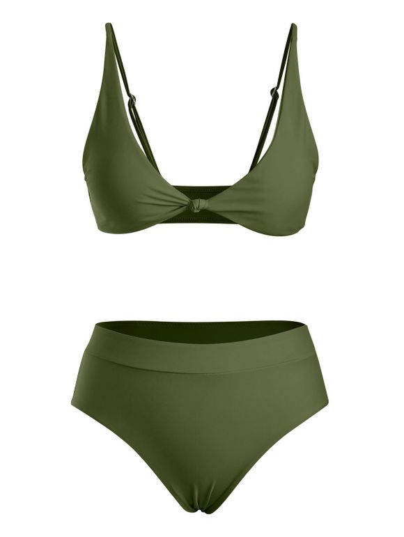 Maillot de Bain Bikini Noué en Avant à Taille Haute - Vert clair S