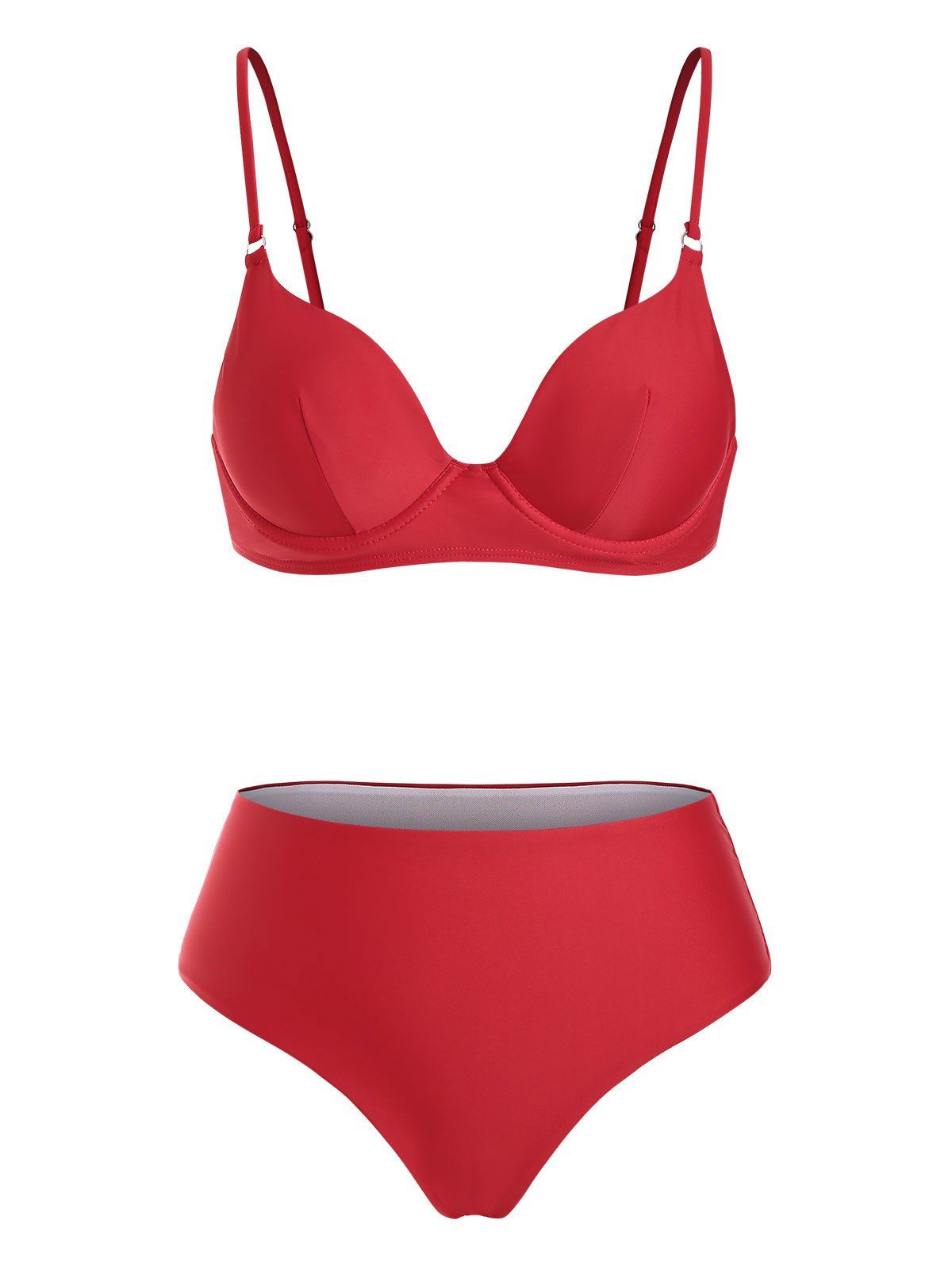 Maillot de Bain Bikini avec Armature à Taille Haute - Rouge L