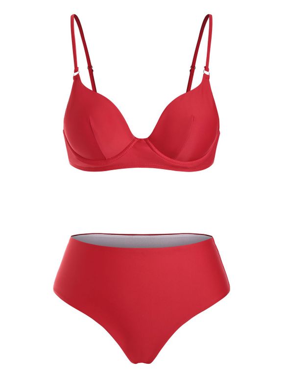 Maillot de Bain Bikini avec Armature à Taille Haute - Rouge M