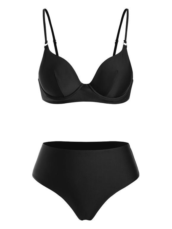 Maillot de Bain Bikini avec Armature à Taille Haute - Noir S