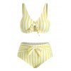 Maillot de Bain Bikini Rayé Noué en Avant de Grande Taille - Jaune XL