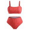Maillot de Bain Bikini à Imprimé Fleuri à Coupe Haute de Grande Taille - Rouge 2XL