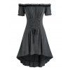 Robe Haute Basse de Grande Taille à Epaule Dénudée à Lacets - Gris Foncé 1X