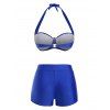 Halter Underwire Boyshorts Push Up Bikini Swimwear - BLUE XL