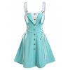 Mini Robe d'Eté Moulante Léopard à Bretelle Bouclée avec Bouton à Lacets en Ligne A - Bleu clair M
