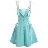 Buckle Strap Mock Button Lace-up Twofer Dress - LIGHT BLUE XXXL