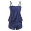 Maillot de Bain Tankini Imprimé Fleuri à Pois - Bleu profond S