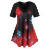 T-shirt Imprimé Floral à Manches Raglan Grande Taille - Rouge L