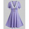 Half Sleeve Lace Trim Heathered Dress - PURPLE XXL