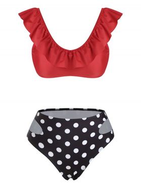 Polka Dot Ruffles Cut Out Bikini Swimwear