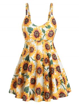 Skirted Sunflower Printed Tankini Swimwear