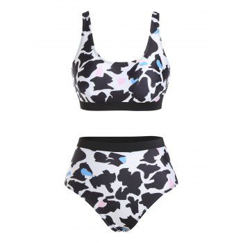 

High Waisted Animal Print Tank Bikini Swimwear, Black