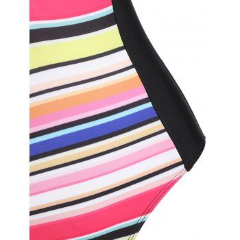 Rainbow Ruched Halter Backless One-piece Swimsuit