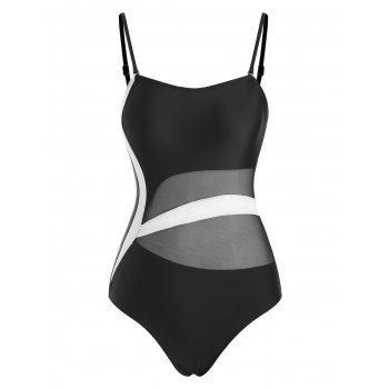 

Mesh Panel Colorblock One-piece Swimsuit, Black