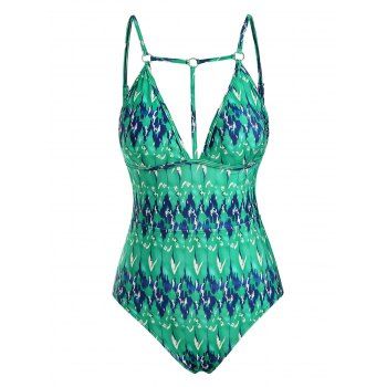 

O Ring Strappy Backless One-piece Swimsuit, Light green