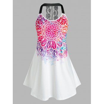 

Plus Size Tribal Print Lace Insert Racerback Tank Top, Multicolor