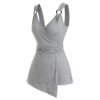 

O Ring Ruched Asymmetrical Hem Surplice Tank Top, Gray