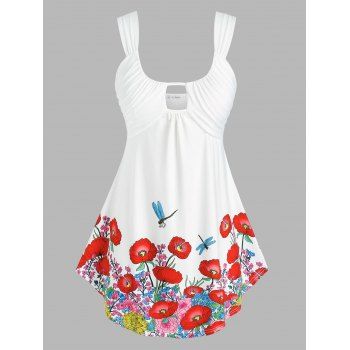 

Plus Size Floral Print Cutout Tank Top, White