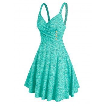 

Pleated Buttons Fit And Flare Dress, Light green
