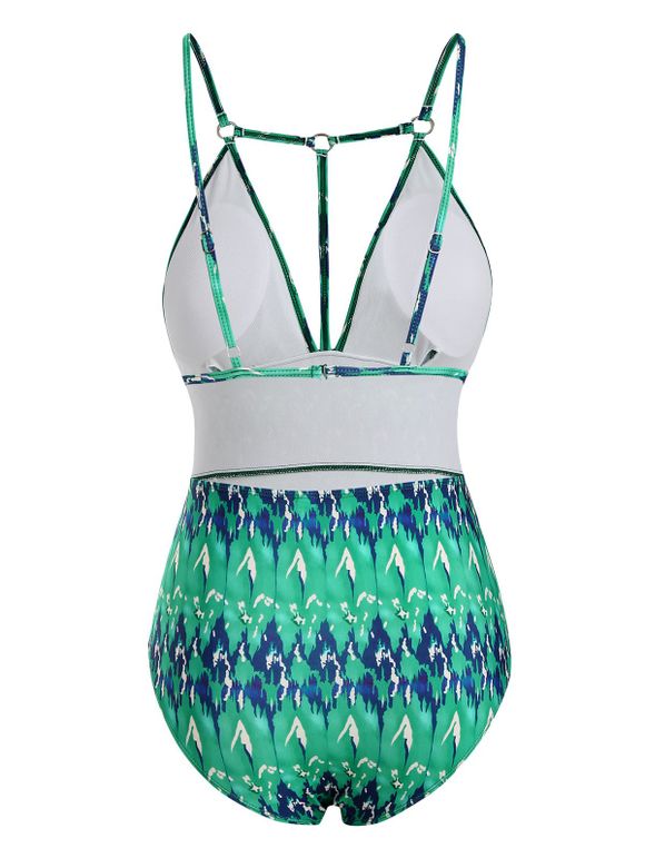 Maillot de Bain à Bretelle Anneau en O sans Dos Une-Pièce - Vert clair XXL