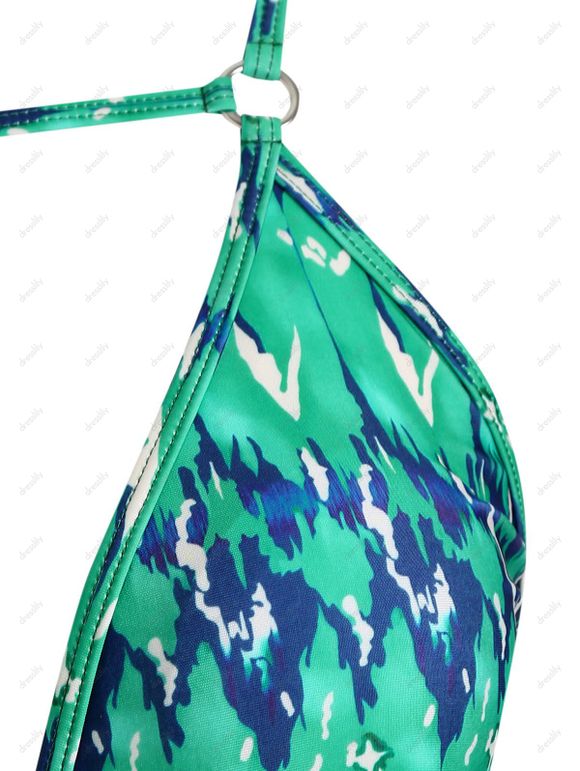 Maillot de Bain à Bretelle Anneau en O sans Dos Une-Pièce - Vert clair XXL