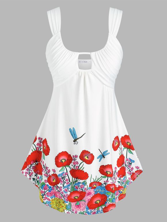 Débardeur Découpé à Imprimé Floral Grande Taille - Blanc 2X