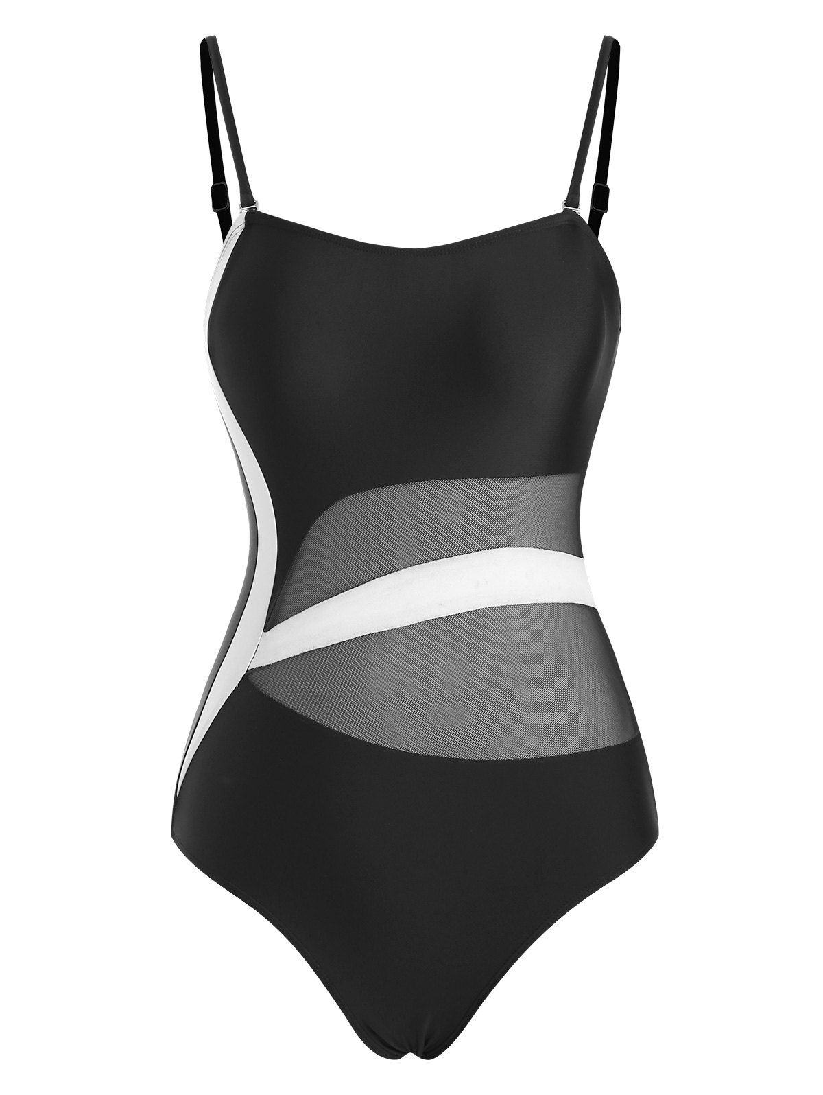 Mesh Panel Colorblock One-piece Swimsuit - BLACK L