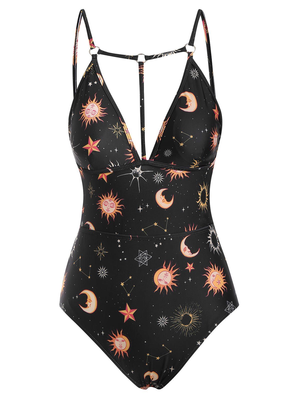 O-ring Strappy Sun star and Moon One-piece Swimsuit - BLACK S