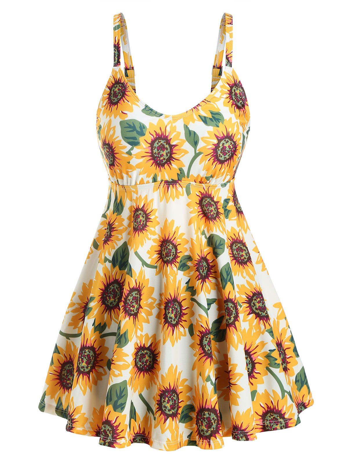 [33% OFF] 2021 Skirted Sunflower Printed Tankini Swimwear In YELLOW ...