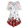 T-shirt Pétale de Musique à Imprimé Fleur en Dentelle Insérée de Grande Taille - Blanc 2X