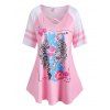 T-shirt Tunique Croisé à Imprimé Tigre Floral Grande Taille - Rose clair 1X