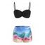 Maillot de Bain Bikini Feuille Fleuri à Volants - Noir L