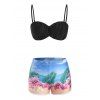 Ruched Flower Leaf Binding Boyleg Bikini Swimwear - BLACK XL
