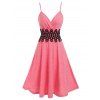 Robe Evasée Superposée Applique Fleurie Evidée - Rose clair L