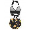 Ring Sunflower Knot High Waisted Wrap Bikini Swimwear - BLACK M